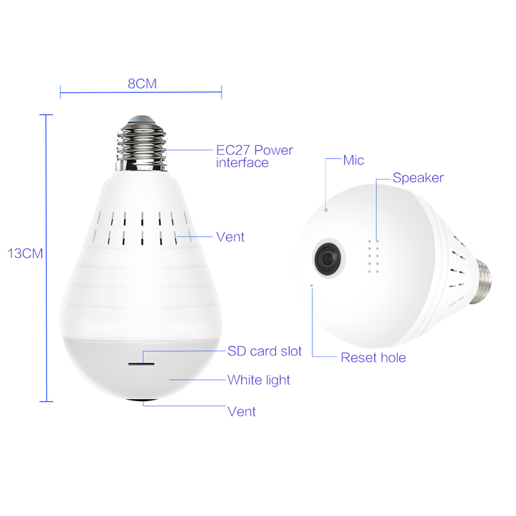 960P 360 degree white light wireless light bulb WiFi fisheye security camera